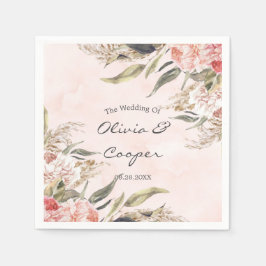 Neutral Boho Pink Peony Pampas Grass Wedding Serviette