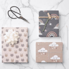 Neutral Boho Rainbow Baby Geschenkpapier Set