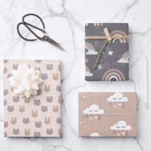 Neutral Boho Rainbow Baby Geschenkpapier Set