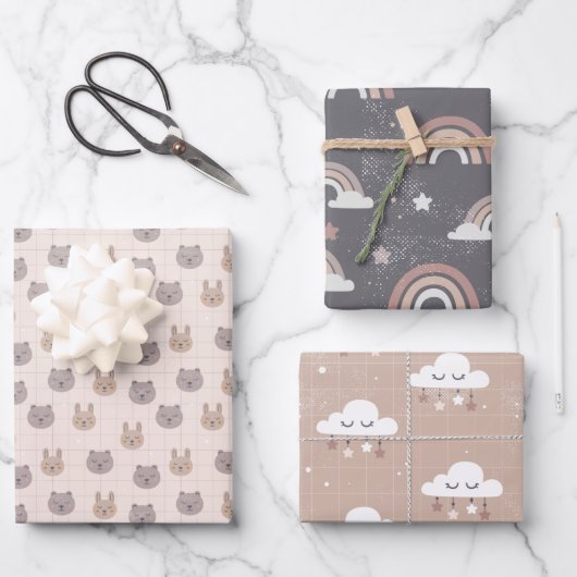 Neutral Boho Rainbow Baby Geschenkpapier Set (Vorderseite)