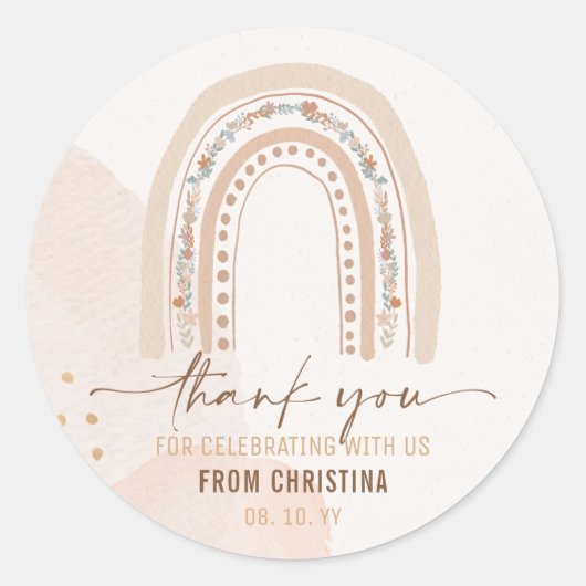 Neutral-Boho-Regenbogen-Wasserfarbe Runder Aufkleber (Vorderseite)