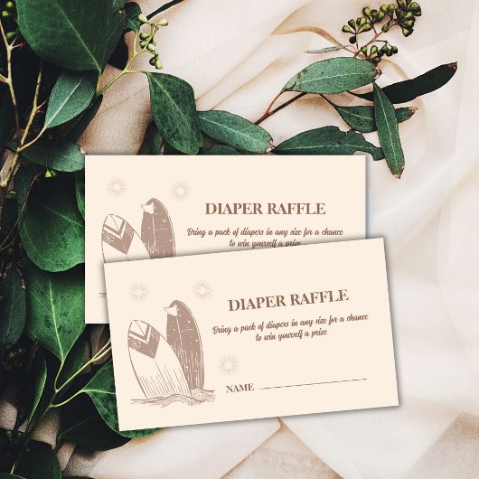 Neutral Boho Surfboard Diaper Raffle Baby Dusche Begleitkarte