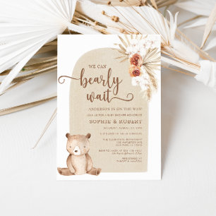 Neutral Boho Teddy Bear Baby Shower Einladung