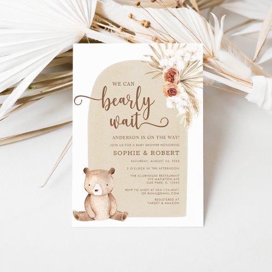 Neutral Boho Teddy Bear Baby Shower Einladung