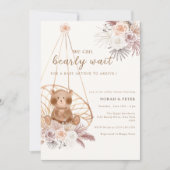Neutral Boho Teddy Bear Baby Shower Einladung (Vorderseite)
