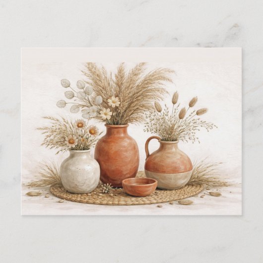 Neutral Boho Terracotta Vase Dried Botanical Postkarte (Vorderseite)