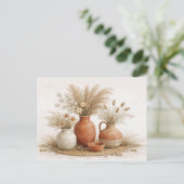 Neutral Boho Terracotta Vase Dried Botanical Postkarte (Stehend Vorderseite)
