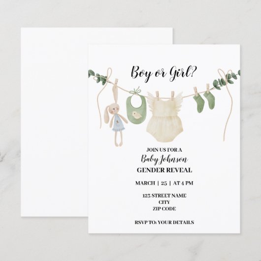 Neutral-Boho-thematisches Geschlecht: Einladung (Vorne/Hinten)
