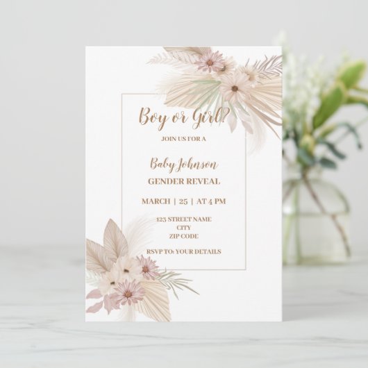 Neutral-Boho-thematisches Geschlecht: Einladung (Stehend Vorderseite)