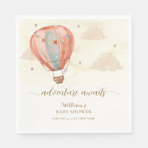 Neutral Boho Vintag Heißluftballon Babydusche Serviette