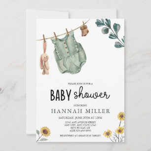 Neutral Boho Wasserfarben-Babydusche Einladung