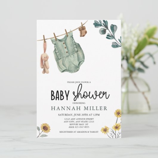 Neutral Boho | Wasserfarben-Babydusche Einladung (Stehend Vorderseite)