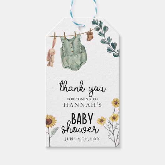 Neutral Boho | Wasserfarben-Babydusche Geschenkanhänger (Vorderseite)