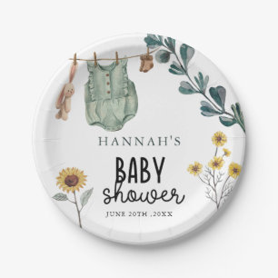 Neutral Boho   Wasserfarben-Babydusche Pappteller