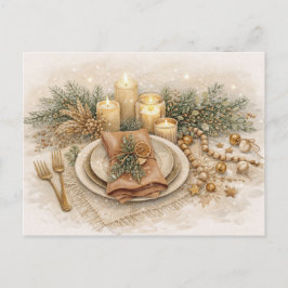 Neutral Boho Watercolor Christmas Table Setting Feiertagspostkarte