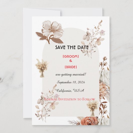 Neutral Boho Wedding Save The Date (Vorderseite)