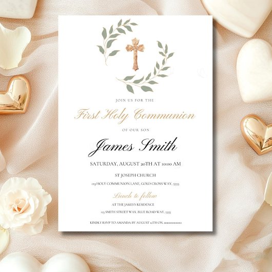 Neutral Boy Girl First Communion Invitation Editab Einladung