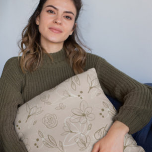 Neutral-braun Minimalistisch-moderne Florals Kissen