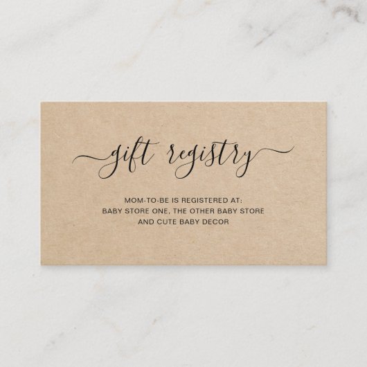 Neutral-braune Geschenke Registry Baby Shower Begleitkarte (Vorderseite)