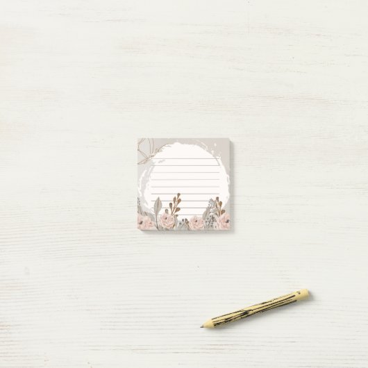 Neutral Brawn Tan Floral Lined Post-it Klebezettel (Auf Schreibtisch)