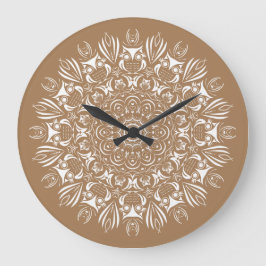 Neutral Brown and White Owl Mandala Große Wanduhr