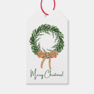 Neutral Brown Bow Wreath Christmas Gift Tag Geschenkanhänger