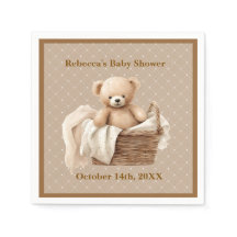 Neutral Brown Teddy Bear Baby Shower Paper Napkin
