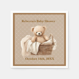 Neutral Brown Teddy Bear Baby Shower Paper Napkin Serviette