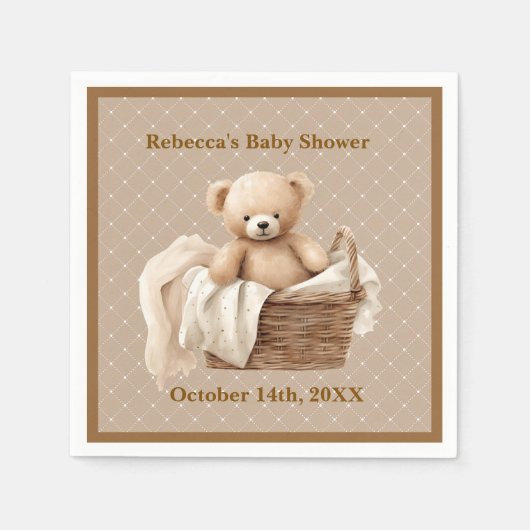 Neutral Brown Teddy Bear Baby Shower Paper Napkin Serviette (Vorderseite)