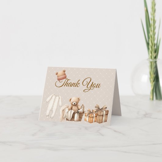 Neutral Brown Teddy Bear Baby Shower Thank You (Vorderseite)