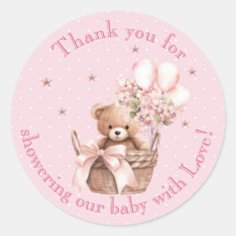 Neutral Brown Teddy Bear Baby Shower Thank You Runder Aufkleber
