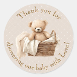Neutral Brown Teddy Bear Baby Shower Thank You Runder Aufkleber