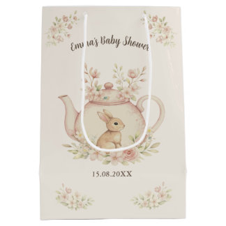 Neutral Bunny & Floral Teapot Baby Shower  Mittlere Geschenktüte