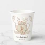 Neutral Bunny & Floral Teapot Baby Shower  Pappbecher (Vorderseite)