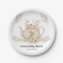 Neutral Bunny & Floral Teapot Baby Shower  Pappteller