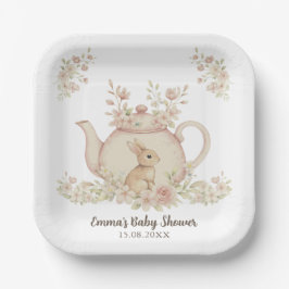 Neutral Bunny & Floral Teapot Baby Shower  Pappteller