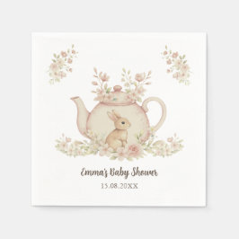 Neutral Bunny & Floral Teapot Baby Shower  Serviette