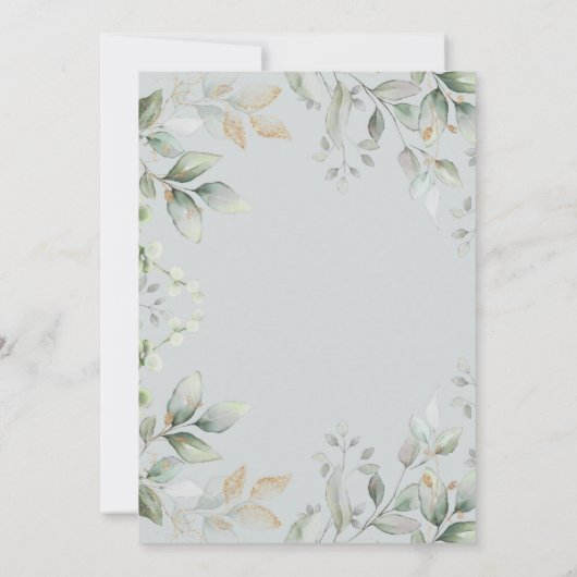 Neutral Bunny Rabbit Greenery Gold Baby Dusche Einladung (Rückseite)