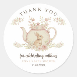 Neutral Bunny Tea Party Baby Shower Thank You  Runder Aufkleber