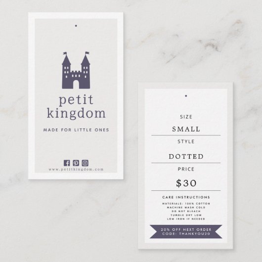 Neutral Castle Pre-Made Logo Kids Clothing Hang Ta Visitenkarte (Vorne/Hinten)