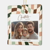 Neutral-Checkered-Foto Weihnachten Keramikornament (Links)