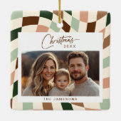 Neutral-Checkered-Foto Weihnachten Keramikornament (Rückseite)