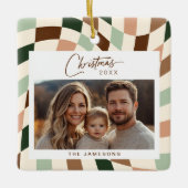 Neutral-Checkered-Foto Weihnachten Keramikornament (Vorderseite)