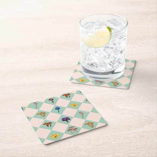 Neutral checks with assorted fungi rechteckiger pappuntersetzer (Vor Ort)