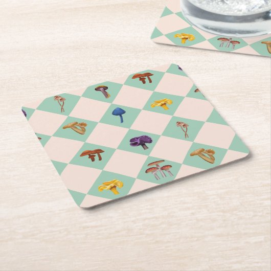 Neutral checks with assorted fungi rechteckiger pappuntersetzer (angewinkelt)