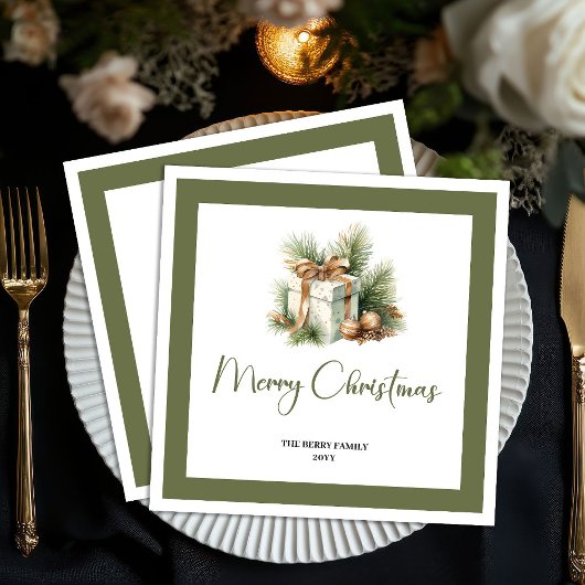 Neutral Christmas Gift Personalized Family Napkins Serviette