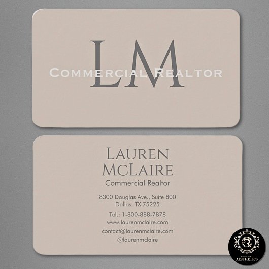 Neutral Classic Taupe Monogram Business Card Visitenkarte