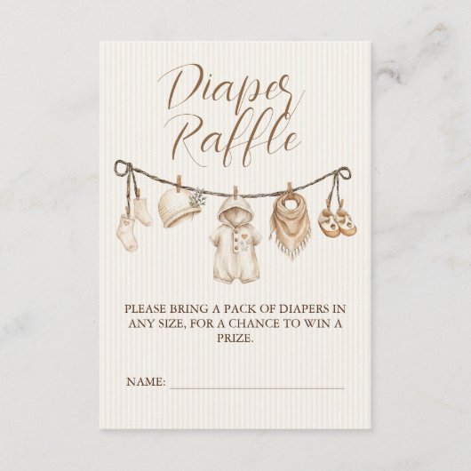 Neutral Clothesline Baby Shower Diaper Raffle Begleitkarte (Vorderseite)