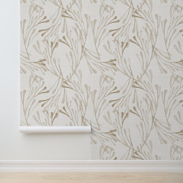 Neutral Coastal Coral and Seaweed Watercolor Tapete (Anwendung)