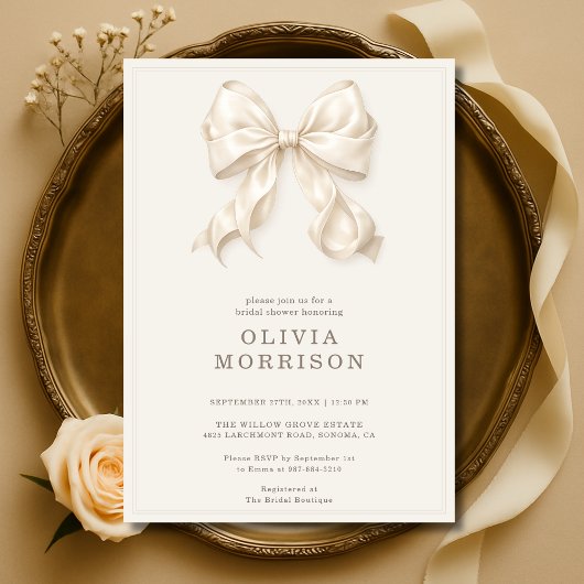 Neutral Coquette Bow Bridal Shower Einladung
